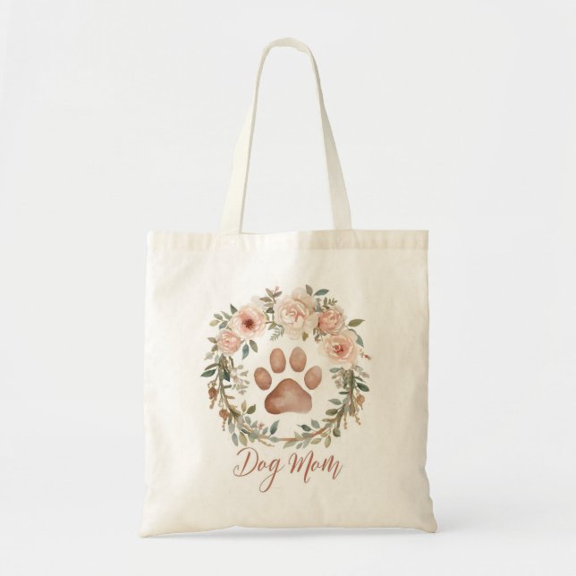 Bolsa Tote Grinalda Floral Impressão de Pata Melhor Mãe de Ca (Frente)