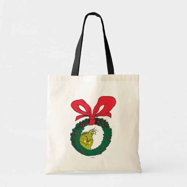 Bolsa Tote Grinch Clássico | Coroa de Natal (Frente)