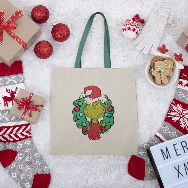 Bolsa Tote Grinch | Coroa de Natal (Tote bag on holiday background)
