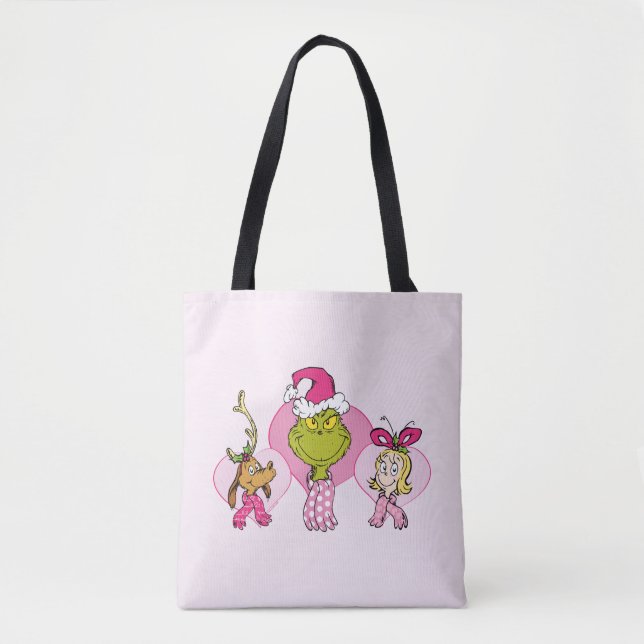 Bolsa Tote Grinch Crew in Pink Valentine's Portrait (Frente)