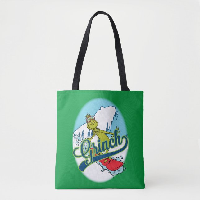 Bolsa Tote Grinch fazendo snowboarding (Frente)