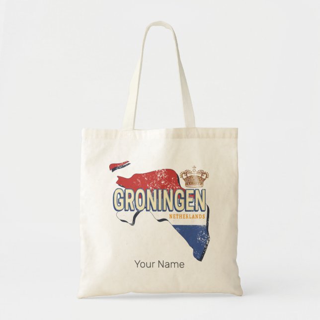 Bolsa Tote Groningen Países Baixos - Mapa Retro Holandês Vint (Frente)