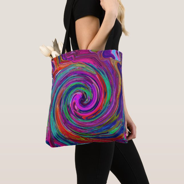 Bolsa Tote Groovy Abstrato Retro Magenta Dark Rainbow Swirl (Close Up)