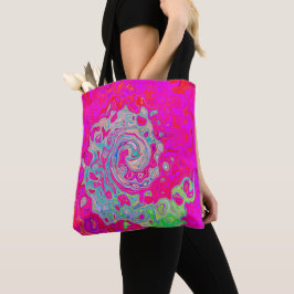 Bolsa Tote Groovy Abstrato Teal Blue e Red Swirl