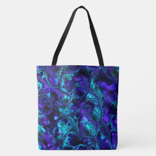 Bolsa Tote Groovy Boho Vibrante Azul Monocromático Fractal Má