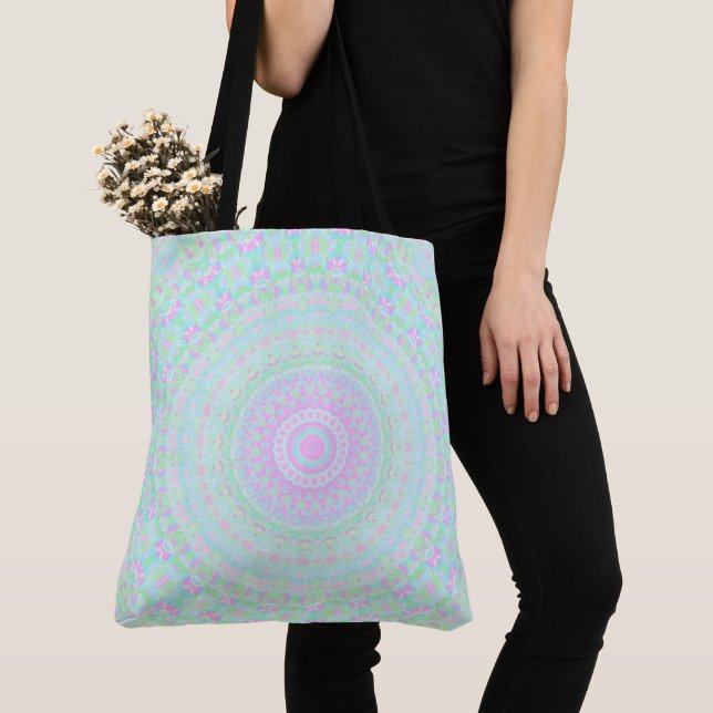 Bolsa Tote Groovy Colorido Boho Hippie Pastel Suave Mandala (Close Up)