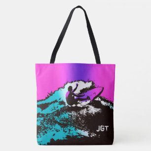 Bolsa Tote Groovy Hawaiian Surfer 60s Retro MonogramaBeach Ba