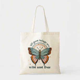 Bolsa Tote Groovy Retro Borboleta Arco-Íris