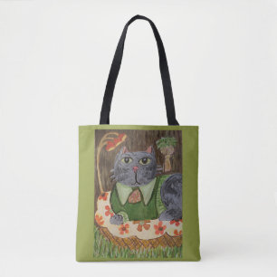 Bolsa Tote Groovy Retro Cat Folk Art