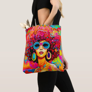 Bolsa Tote Groovy Retro Chic Floral Pop Art