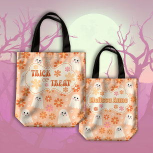 Bolsa Tote Groovy Retro Daisy Fantasia Peachy Trick ou Tratar