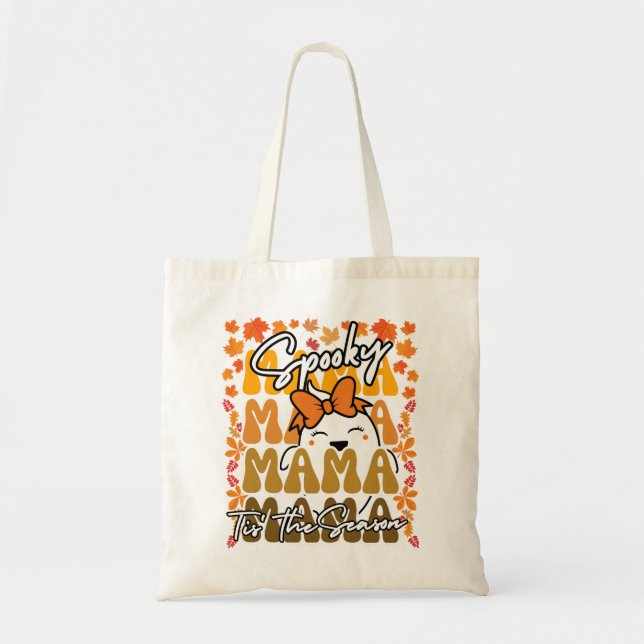 Bolsa Tote Groovy Spooky Mama Cute Ghost Caiu Cores (Frente)