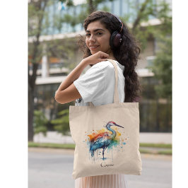Bolsa Tote Grua Graciosa: Arte com Aquarela, personalizada