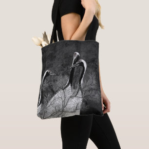 Bolsa Tote Gruas Japonesas Negras e Brancas Modernas