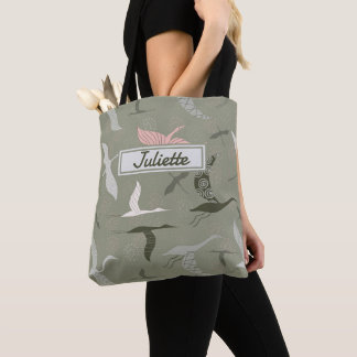 Bolsa Tote Gruas voadoras de nome personalizado em verde-sába