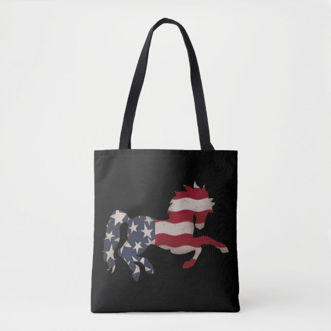 Bolsa Tote Grunge American Flag Horse Silhouette (Frente)