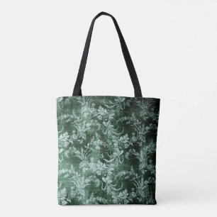 Bolsa Tote Grunge vintage padrão floral em verde escuro