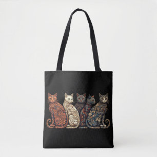 Bolsa Tote Grupo de Gatos no Estilo Vitoriano de Papel de Car