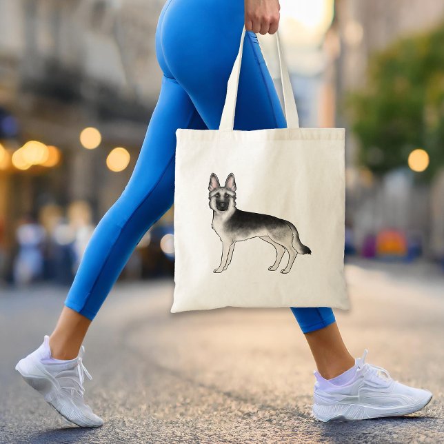 Bolsa Tote GSD - Cão de German shepherd de Prata (Please note: This image is a digital mockup. The product may not be in scale.)