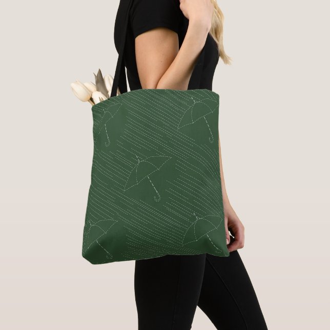 Bolsa Tote Guarda-chuva Costura Embroiderada Falsa Verde (Close Up)