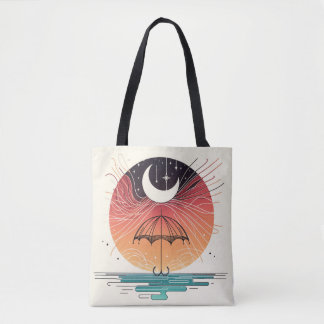 Bolsa Tote Guarda-chuva segurando lua e estrelas caindo