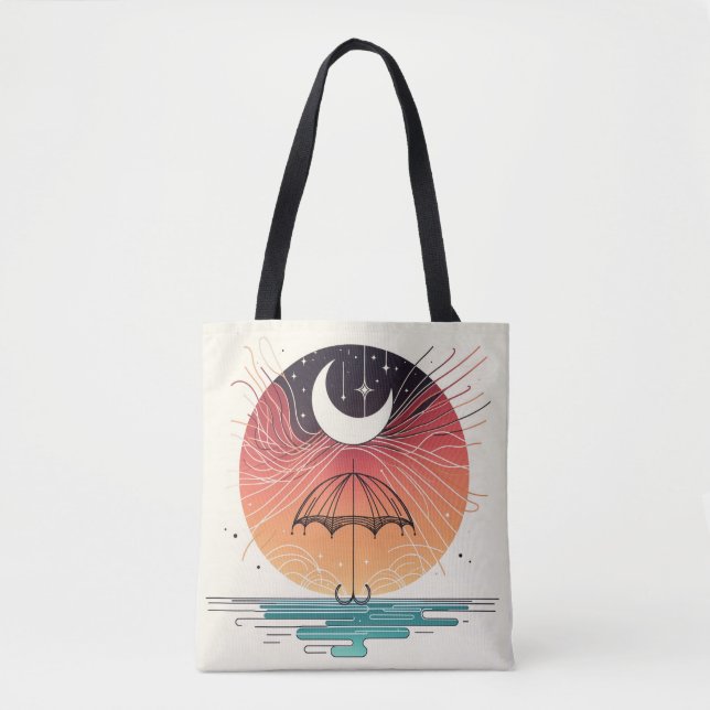 Bolsa Tote Guarda-chuva segurando lua e estrelas caindo (Frente)