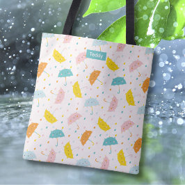 Bolsa Tote Guarda-chuvas bonitos e gotas de chuva com o nome 