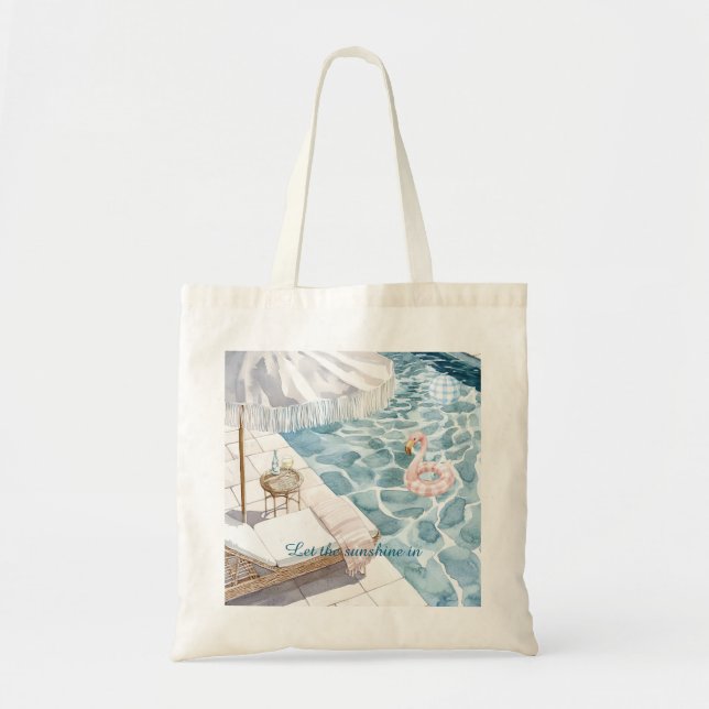 Bolsa Tote Guarda-sol de Piscina Flamingo Rosa Bola Flutuante (Frente)