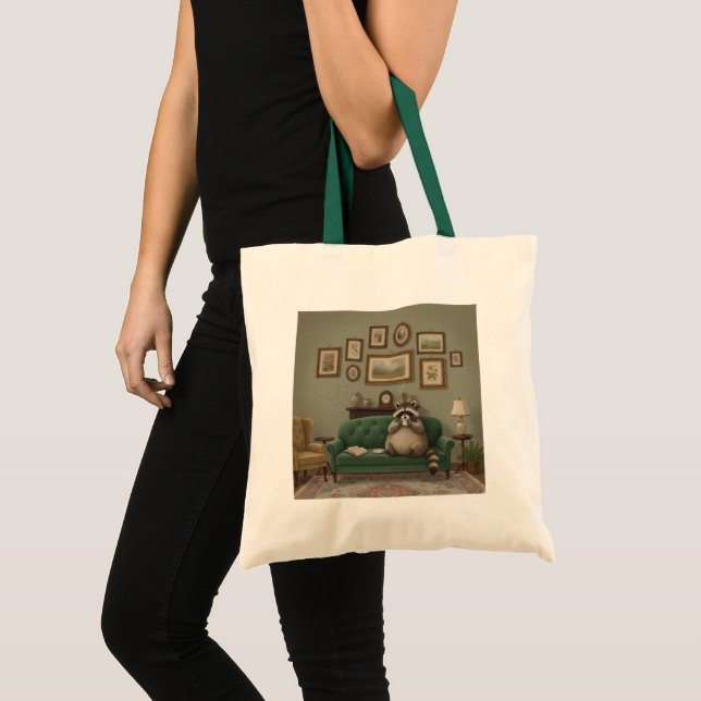 Bolsa Tote Guaxinim bebendo café no sofá  (Frente (produto))