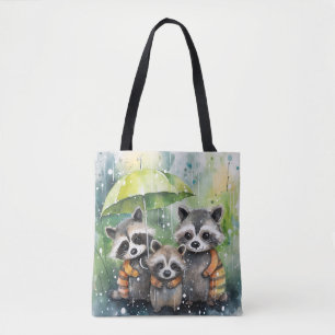 Bolsa Tote Guaxinins Fofos na Chuva 