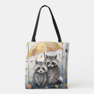Bolsa Tote Guaxinins Fofos na Chuva 