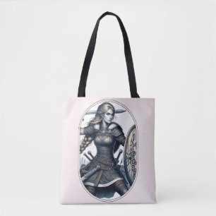 Bolsa Tote Guerreiro feroz Valkyrie - Arte da Linha Norse Myt