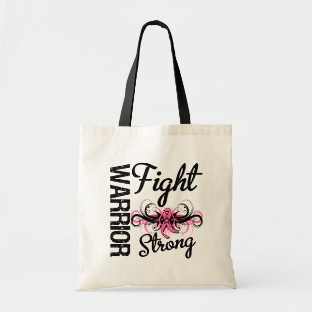 Bolsa Tote Guerreiro Lute contra o Forte Cancer da Mama (Frente)