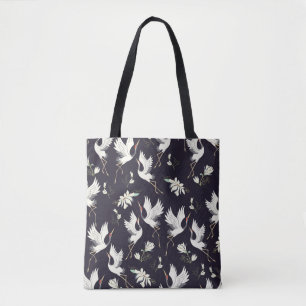 Bolsa Tote guindaste, padrão, vintage ilustration bird f
