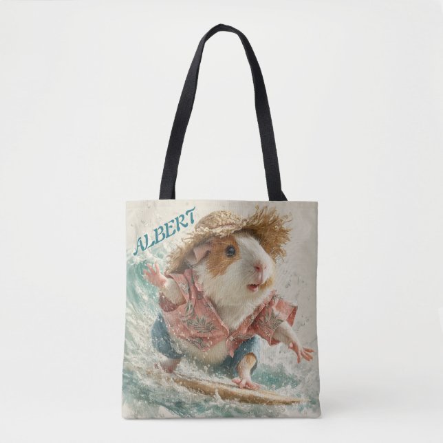 Bolsa Tote Guinea Pig Albert The Surfer Catching Waves  (Frente)