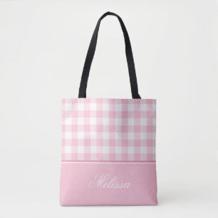 Bolsa Tote Guingão do rosa Pastel personalizado