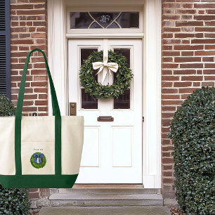 Bolsa Tote Guirlanda de buxo com laço azul Contraste de acaba