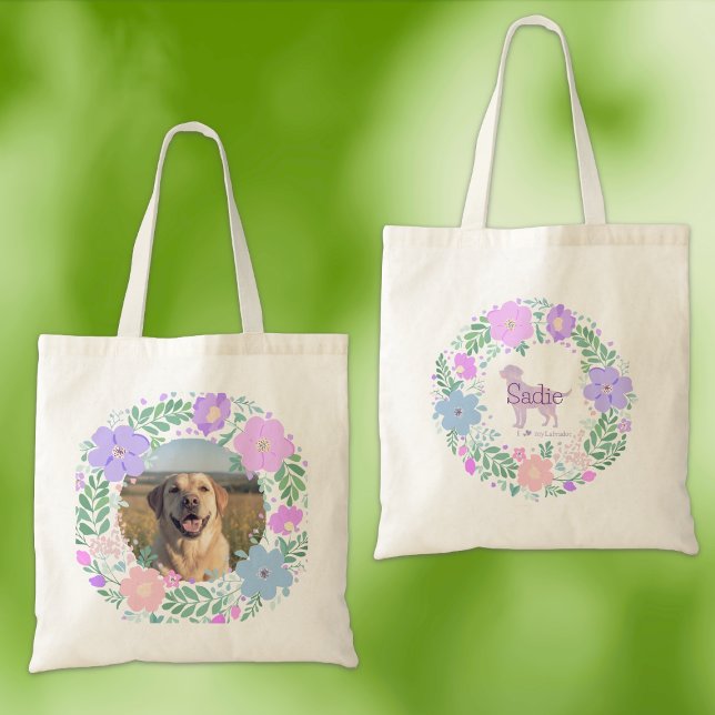 Bolsa Tote Guirlanda de Flores de Lavanda Labrador Retriever  (Criador carregado)