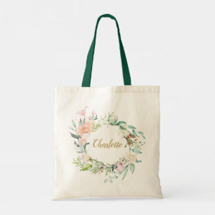 Bolsa Tote Guirlanda de Rosas Nome Personalizado em Letra 