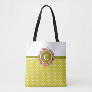 Bolsa Tote Guirlanda Floral de Círculo Vermelho e Rosa em Aqu