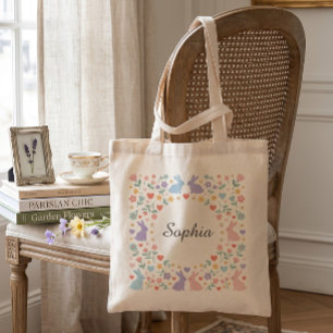 Bolsa Tote Guirlanda Floral de Coelho Pastel Caprichosa Perso