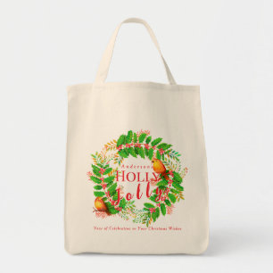 Bolsa Tote Guirlanda Holly Jolly Família Branca
