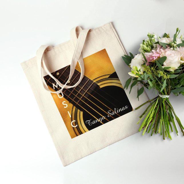 Bolsa Tote Guitar Music Bag Nome Personalizado | Guitarista (Criador carregado)