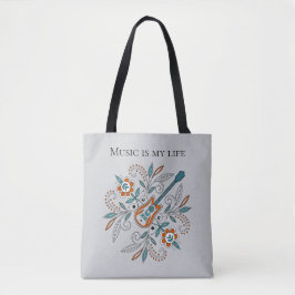 Bolsa Tote Guitarra Boho Rock’n’Roll com flores