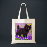 Bolsa Tote Gustav Klimt Black Kitten<br><div class="desc">Tote Bag com um gatinho preto Gustav Klimt! Esta beleza de olhos largos se coloca num campo verde de flores roxas. Um presente pensativo para amantes de gatos e entusiastas de arte austríacos!</div>