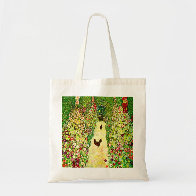 Bolsa Tote Gustav Klimt Garden com Galinhas (Frente)