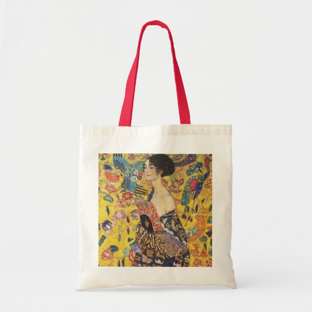 Bolsa Tote Gustav Klimt Lady Com Pintura De Fan Art Nouveau (Frente)