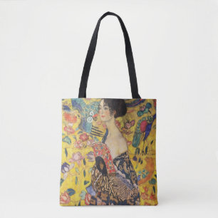 Bolsa Tote Gustav Klimt Lady Com Pintura Fan Art Nouveau