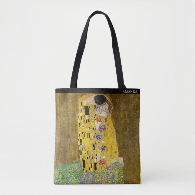 Bolsa Tote Gustav Klimt – The Kiss – Custom Text (Frente)