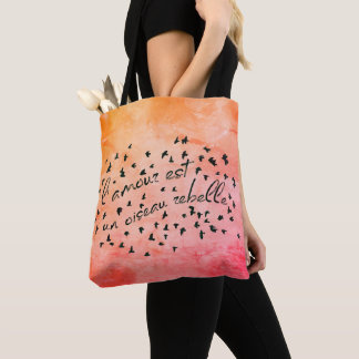 Bolsa Tote Habanera l'amour est un oiseau rebelle aquarela